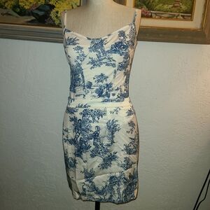 Cider Blue and White Patterned Mini Dress